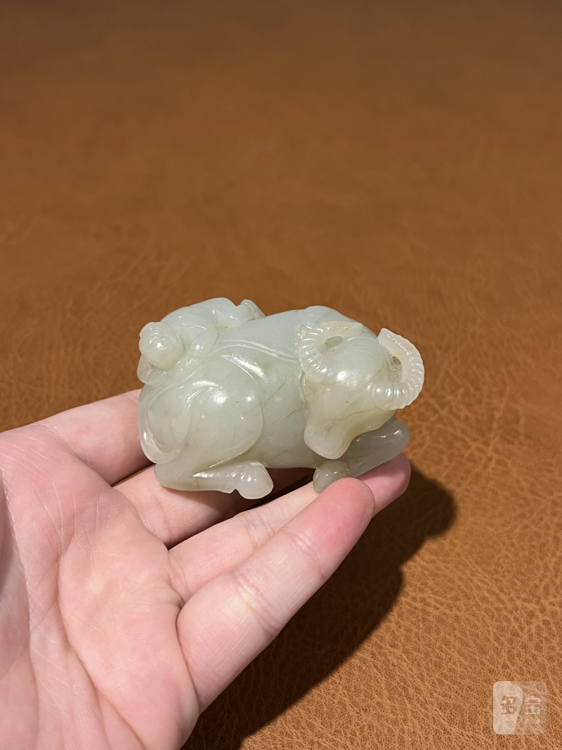 清 白玉牧童戏牛摆件 - 图2